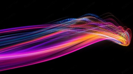This mesmerizing image showcases vibrant light trails in various colors with a striking motion blur effect against a dark background, enhancing its appeal and making it truly eyecatching