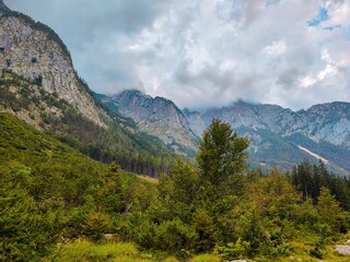 Fototapeta premium The hiking trail to the peak in Triglav national park, Slovenia