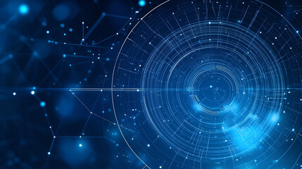 Modern background of intertwined lines and particles in blue tones. 