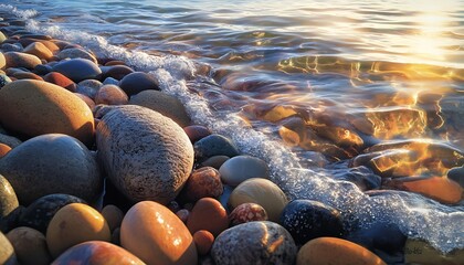 Beautiful waves around the river beautiful pebbles  