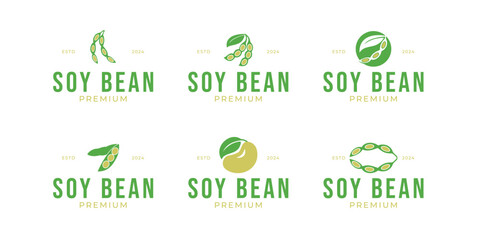 Set of organic soybean logo design concept vector template illustration