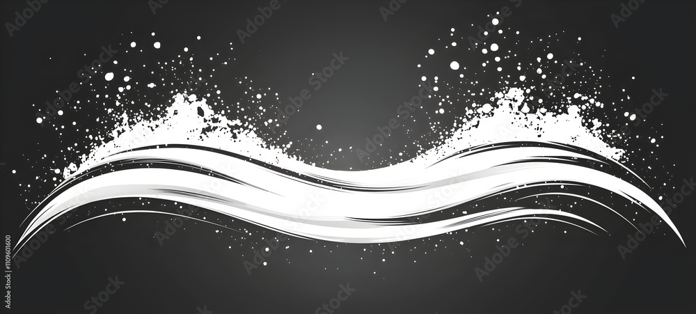 Poster Abstract white wave design on a dark background, showcasing splashes and dynamic curves, creating a sense of fluidity and movement.