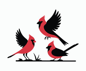 Fototapeta premium Artistic Cardinals Silhouette Collection Vector Template