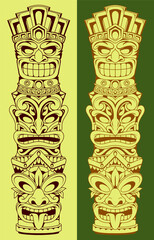 Polynesian style tiki masks on a pole