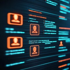 Fototapeta premium Futuristic User Interface with Digital Avatars and Alert Notifications Representing Cyber Communication in a Modern Tech Environment