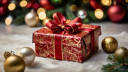 Elegant Christmas Gift Box with 'Merry Christmas' Tag and Gold Ribbon