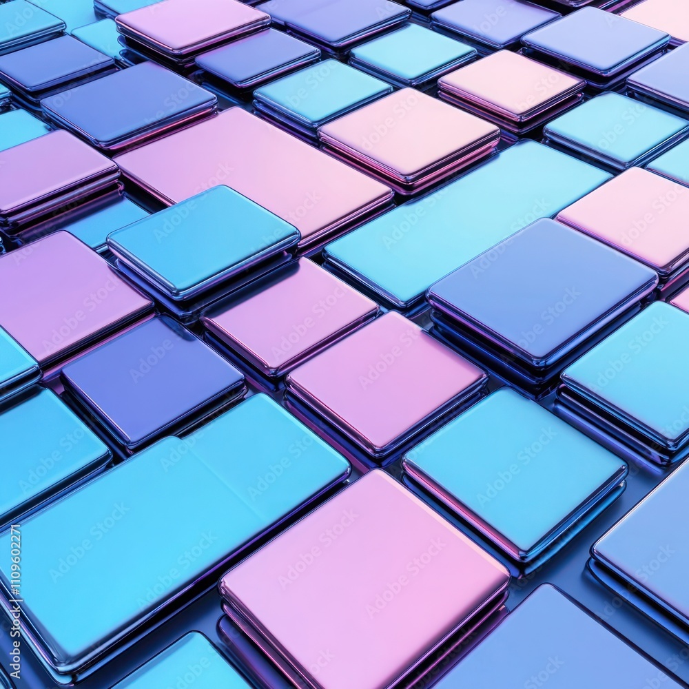 Poster colorful geometric pattern of overlapping rectangles in shades of blue and purple, creating an abstr
