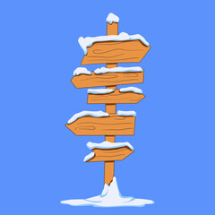 Wooden Signpost Covered with Snow Vector Illustration