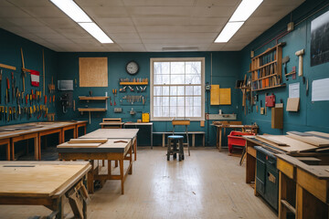 Vibrant woodworking classroom fostering creativity and skill among learners