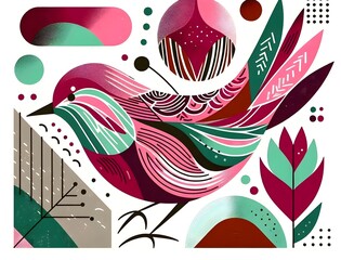 "Aves Geométricas en Fantasía Floral"
