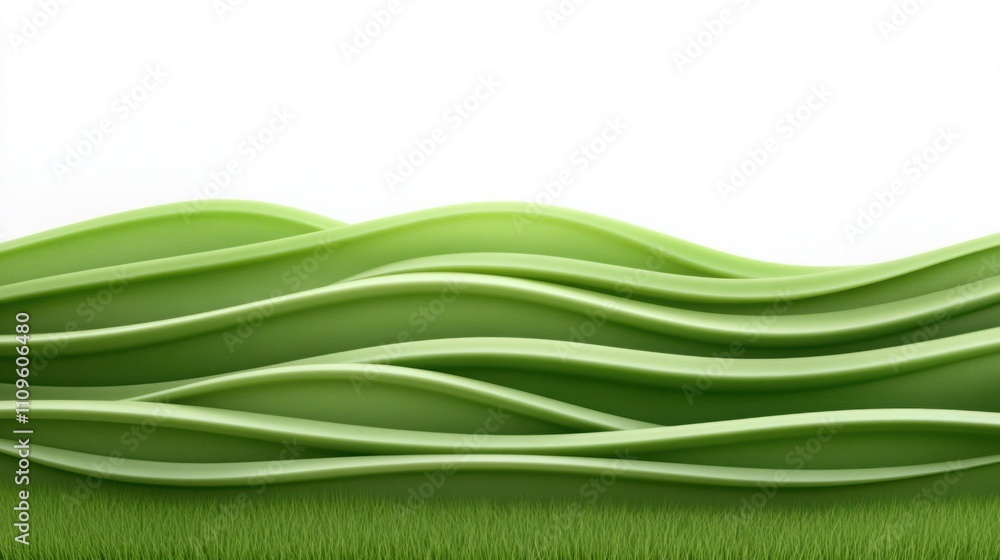 Poster abstract layers of green waves symbolizing nature and freshness with smooth curves and gradients for