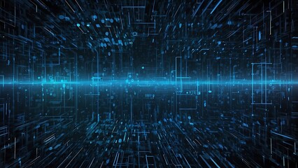 Blue binary code background, cybersecurity digital encryption software, futuristic technology network.