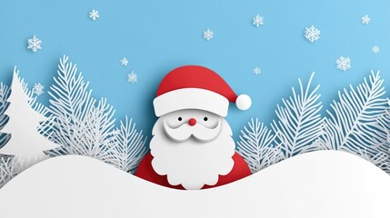 Obraz premium Festive illustration of Santa Claus surrounded by winter scenery and snowflakes