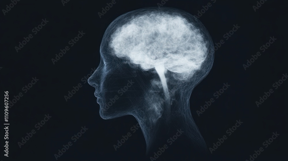 Aufkleber intricate x-ray representation of a human head with a transparent brain highlighting neural pathways