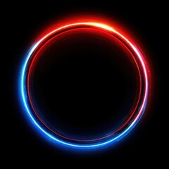 Obraz premium Vibrant Neon Circular Light Ring with Striking Blue and Red Glow Set Against a Dark Background Ideal for Technology and Futuristic Themes
