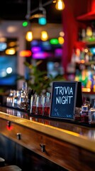 Bar table with chalkboard sign "TRIVIA NIGHT"