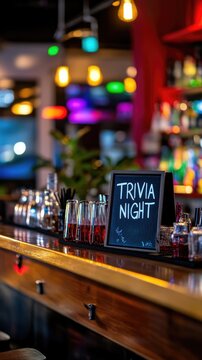 Bar table with chalkboard sign "TRIVIA NIGHT"