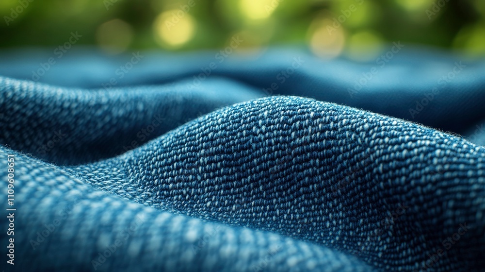 Aufkleber close-up view of textured blue fabric with gentle waves and natural background for textile and desig