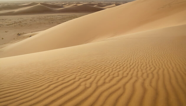 A vast desert landscape with rippling sand dunes. - Powered by Adobe