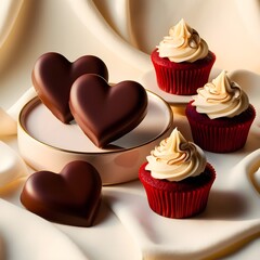 chocolate cupcakes with heart shaped chocolates