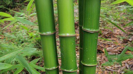 Obraz premium Close up of green bamboo wild nature stems smooth surface background wallpaper AI generated image