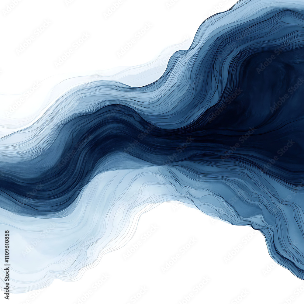 Poster abstract watercolor paint background dark blue gradient color with fluid curve lines texture and whi
