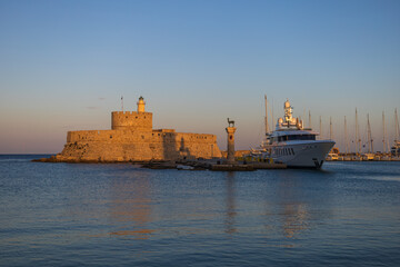 Rhodes - Fortress of St. Nicholas (Agiou Nikolaou) in the sea on the island of Rhodes in Greece