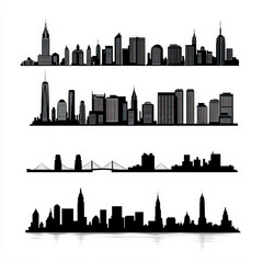 Naklejka premium Manhattan Skyline Silhouette, Black And White Illustration Isolated On White Background