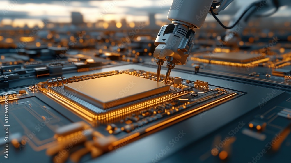 Aufkleber engineers oversee robotic arms in a high-tech japanese factory assembling electronic devices with re