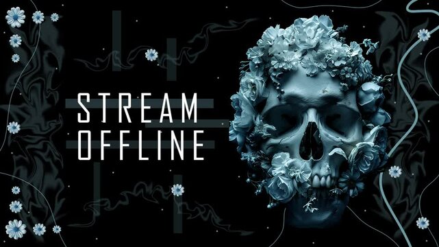 Animated Screens Scull with Flowers for Stream - Stream Offline Media background. Stream package overlays, panels. Offline screens. Media overlay for stream. Animated background for stream
