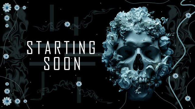 Animated Screens Scull with Flowers for Stream - Starting Soon Media background. Stream package overlays, panels. Offline screens. Media overlay for stream. Animated background for stream