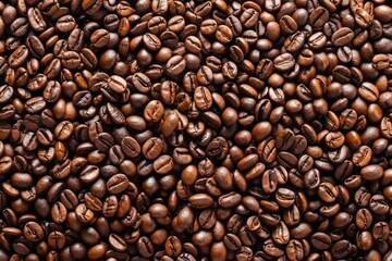 Fototapeta premium Photo of Big pile of fresh roasted coffee beans. Food photo for backdrops or recipes