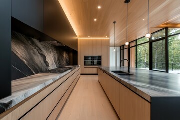 kitchen lighting effects, sleek recessed ceiling lights in modern kitchen create a fresh, open space with clean lines and ample light