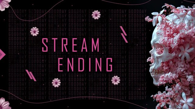 Animated Screens Scull with Flowers for Stream - Stream Ending Media background. Stream package overlays, panels. Offline screens. Media overlay for stream. Animated background for stream