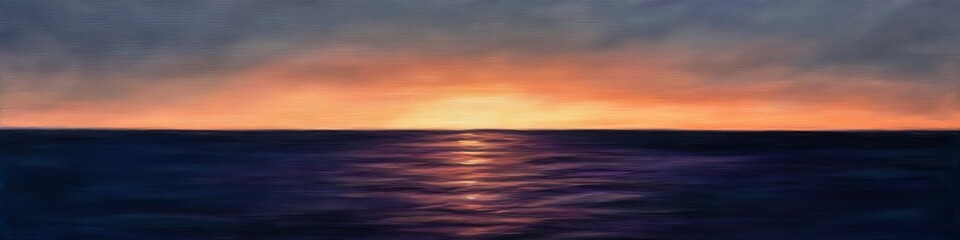 Obraz premium Serene seascape at sunset, featuring vibrant colors reflecting on tranquil water.