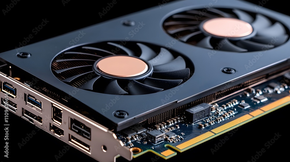 Poster dynamic action of gpu fan blades in neon gaming setup high-tech environment close-up view modern tec