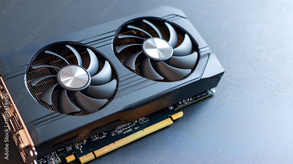 Poster powerful graphics card showcase tech space product photography minimalistic environment close-up vie
