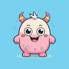 Fototapeta premium Cute Pink Fluffy Monster Cartoon Character Illustration