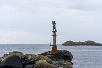 Svolvaer, Norway - 07.06.2024: Fiskerkona or Fisherman's Wife statue in Svolvaer, Lofoten islands, Norway