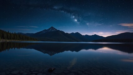 Night Lake in the mountains. Landscape