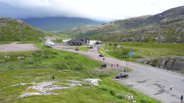 Bjornfjell, Norway - 07.08.2024: Bjornfjell Customs on border of Norway and Sweden