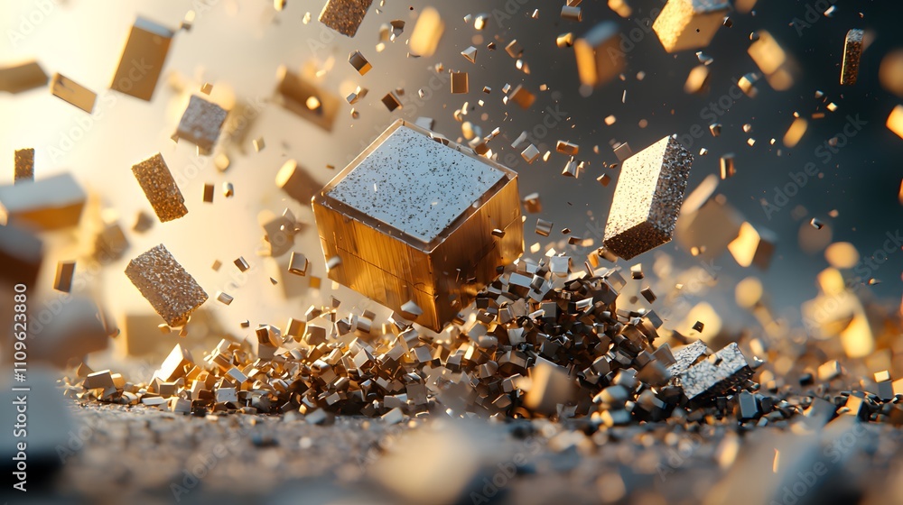 Poster explosive motion of metal fragments laboratory experiment visual content dynamic environment close-u