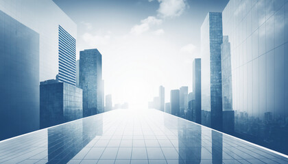 Urban Skyline business background A charming perspective of a modern city, featuring expansive, reflective city views and skyscrapers soaring into the sky.