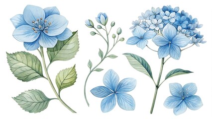 Fototapeta premium Watercolor blue Flower and leaf