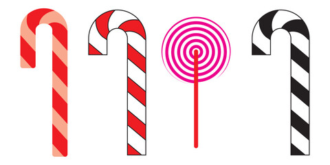 Fototapeta premium Candy stick icon. Candy stick icon set. Candy Cane. Christmas candy cane icon. Christmas stick. Santa caramel cane with striped pattern. Vector illustration.