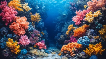 Naklejka premium Discover a stunning underwater world where colorful corals thrive in harmony, creating a breathtaking marine landscape