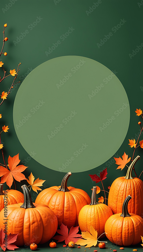 Leinwandbilder a vibrant display of assorted ripe pumpkins and classic fall items against a green isolated backgrou