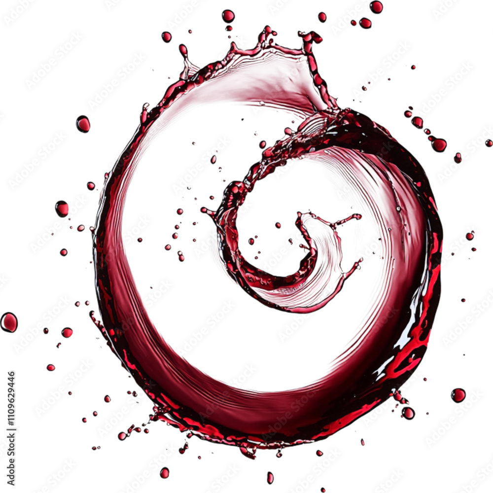 Poster dynamic splash of red liquid forms swirling spiral shape, creating energetic and captivating visual 