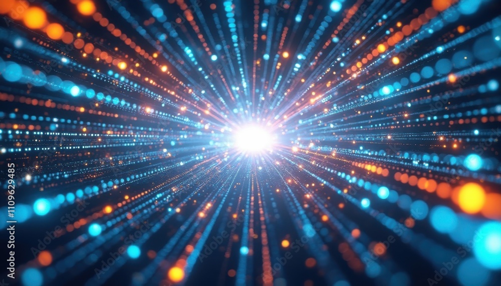 Poster complex digital illustration of a cyber development environment with dynamic light effects and vibra