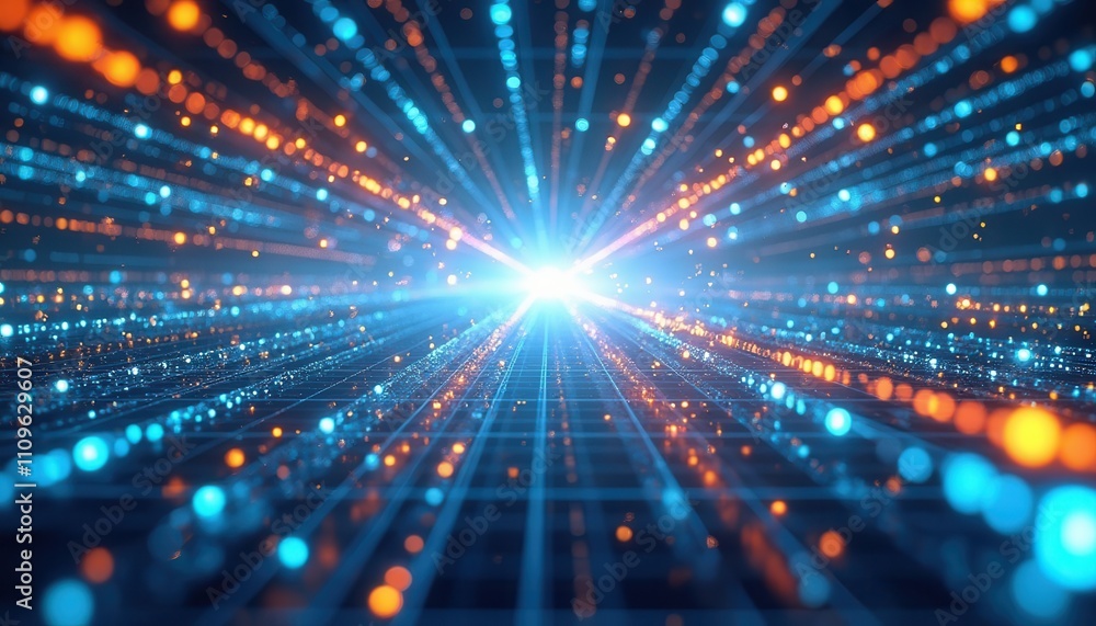 Aufkleber Digital art depicting a vibrant virtual data network with glowing lines expanding in multiple directions